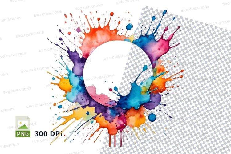 Colorful paint splatter with blank circle example image 1