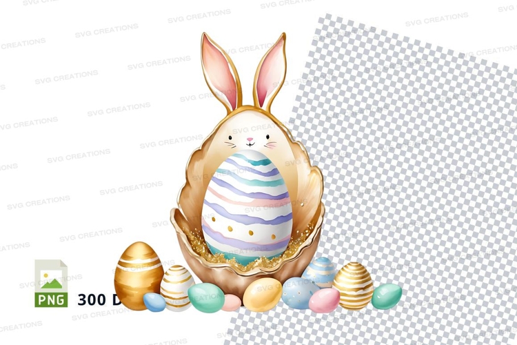 Easter bunny with colored eggs