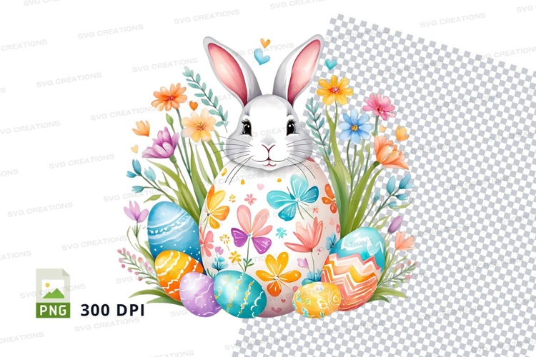 Easter bunny with decorated eggs