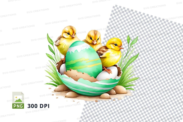 Springtime chicks with easter egg