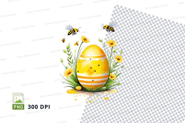 Easter egg with bees and flowers