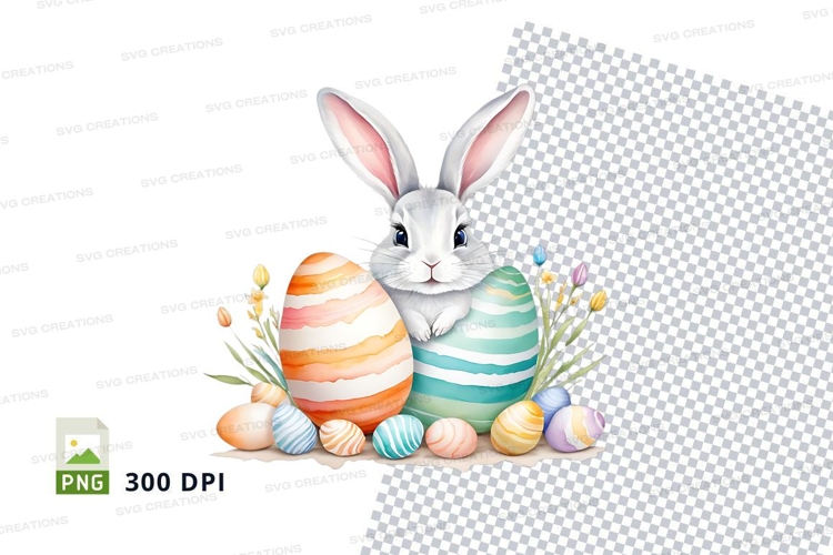 Easter bunny with colored eggs