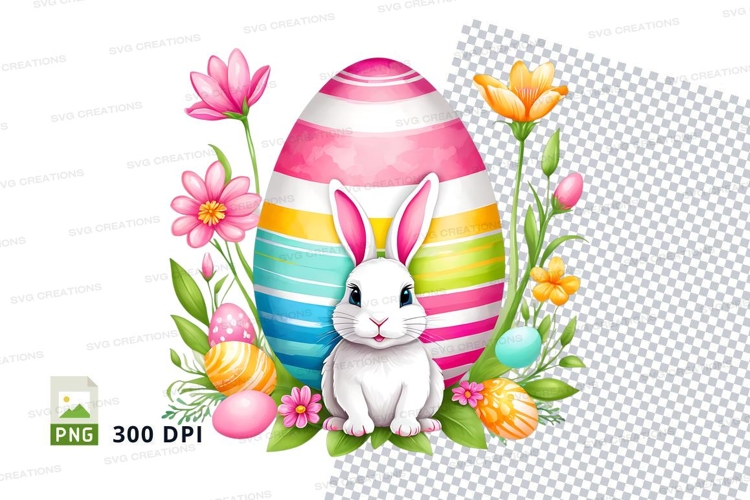 Easter bunny with decorated eggs