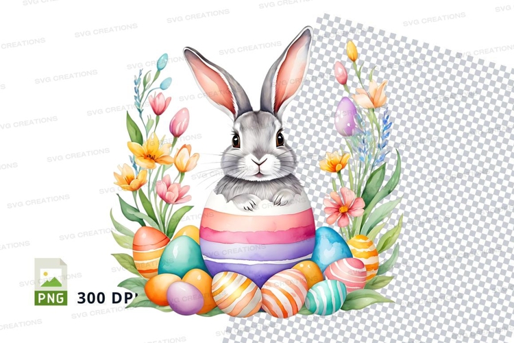Easter bunny with eggs and flowers