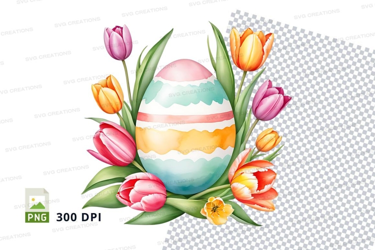 Colorful easter egg with tulips
