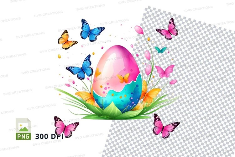 Colorful easter egg with butterflies example image 1