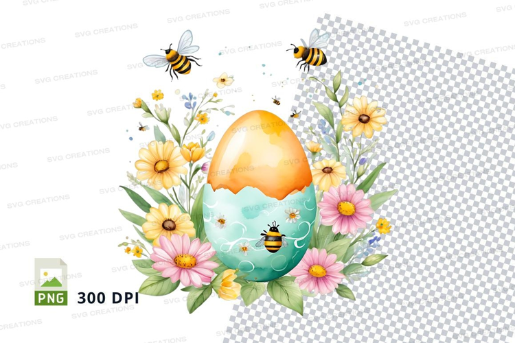 Easter egg with bees and flowers