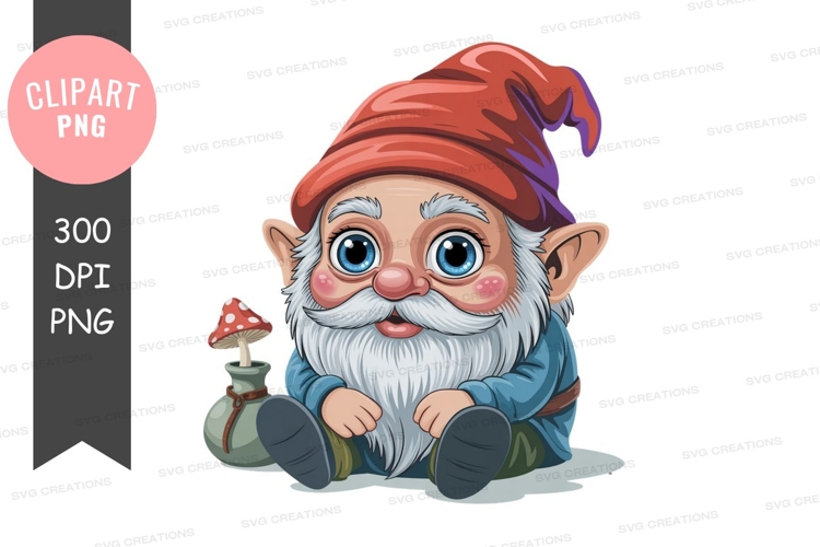 Cheerful gnome with mushroom