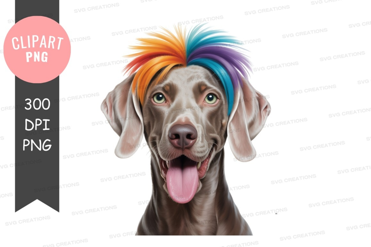 Dog with rainbow wig
