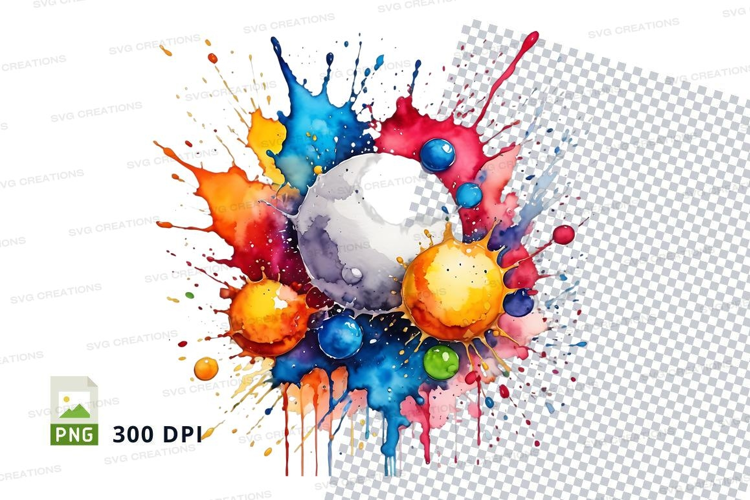Colorful paint splatter with white circle