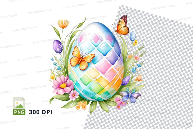 Colorful easter egg with butterflies and flowers