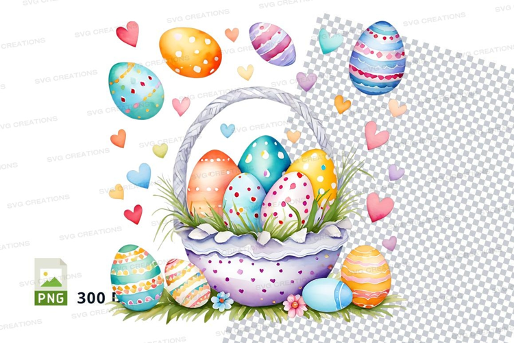 Easter basket with decorated eggs