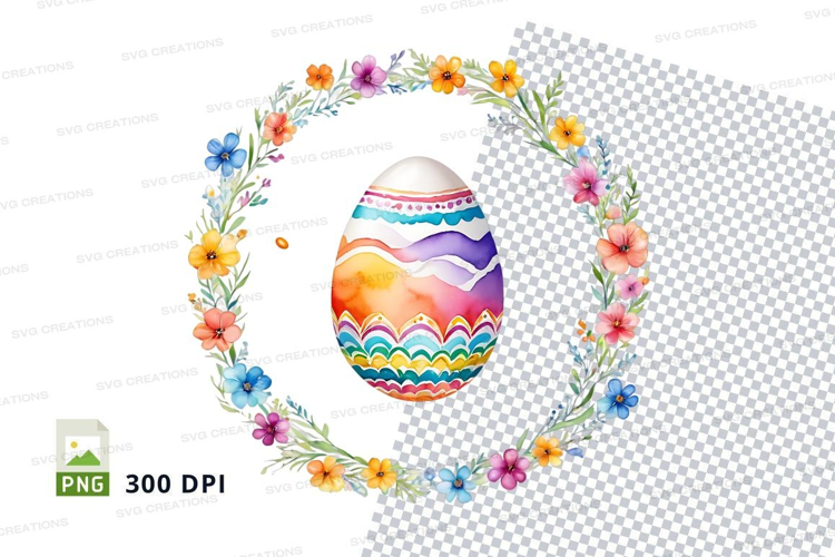 Colorful easter egg with floral wreath