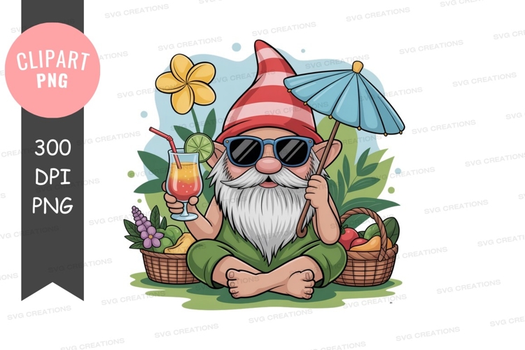 Relaxing gnome with summer drink