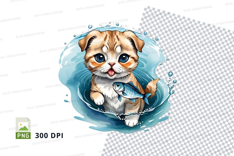 Playful kitten in water
