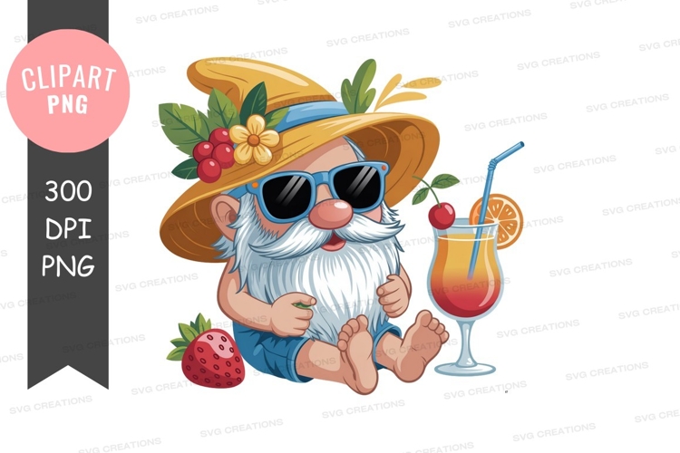 Relaxing gnome with summer drink