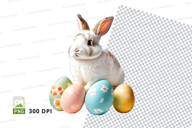 Easter bunny with decorated eggs