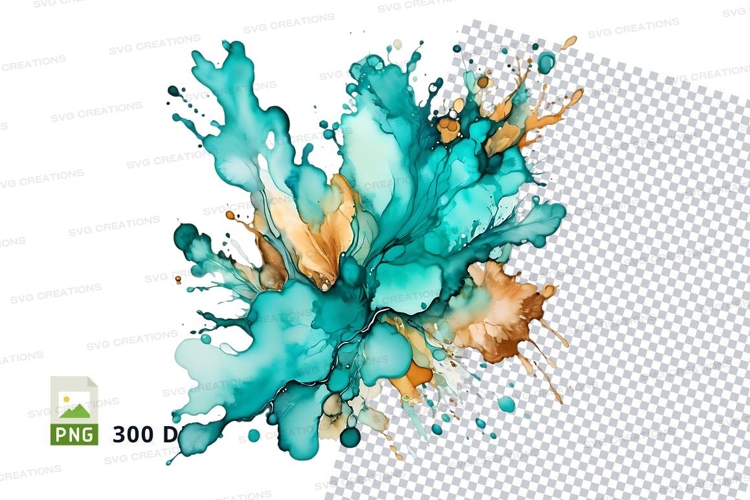 Abstract turquoise and gold paint splatter