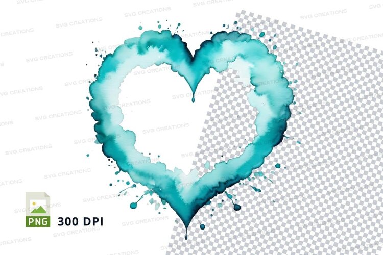 Turquoise watercolor heart example image 1