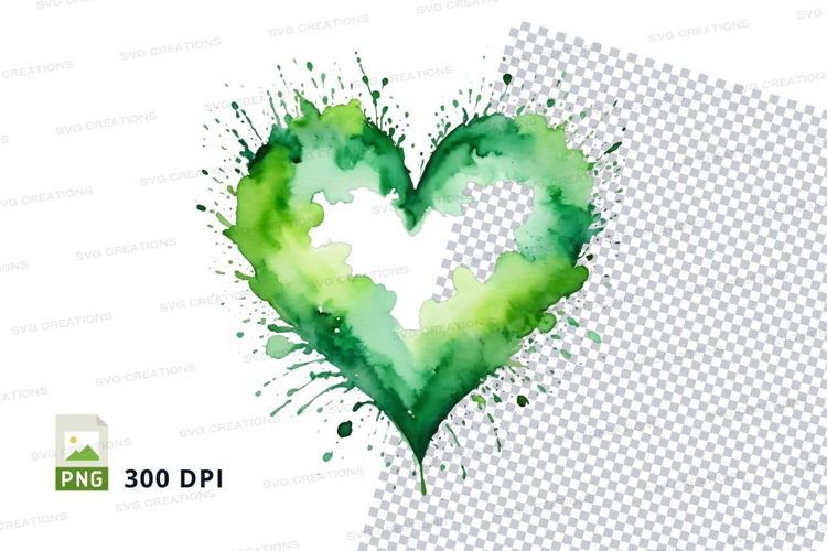Green watercolor heart