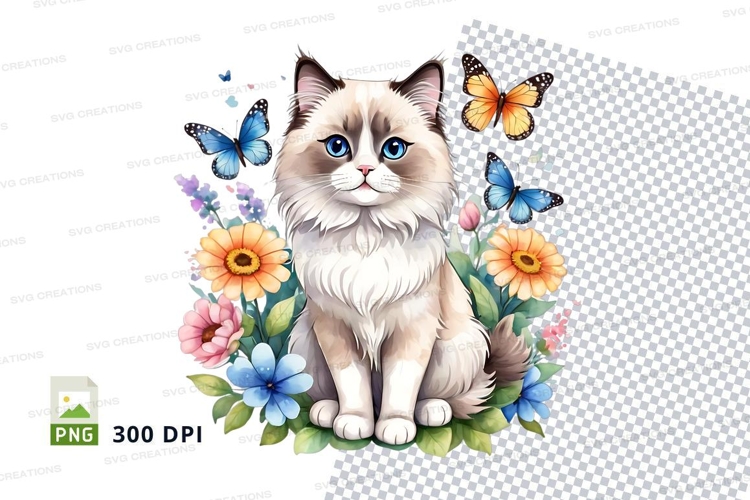 Serene cat in a floral garden