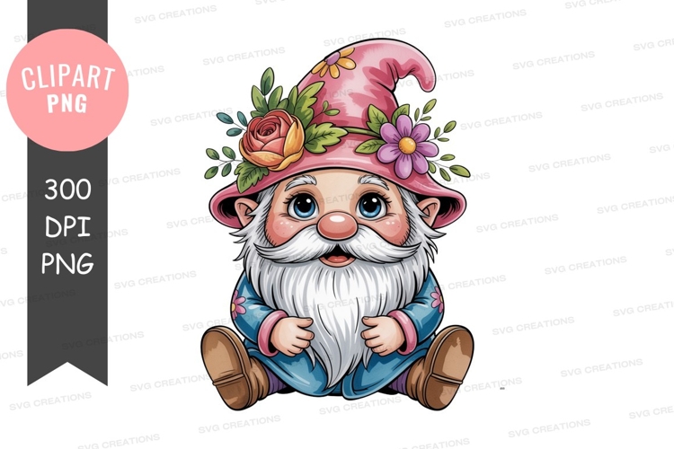 Whimsical garden gnome with floral hat