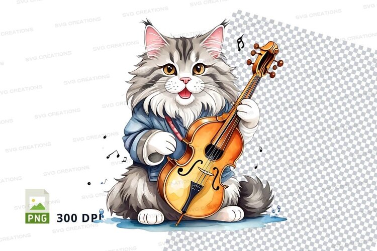 Cartoon cat playing cello clipart png example image 1