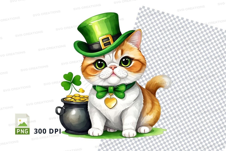Illustrated cat wearing st. patricks day hat and accessorie