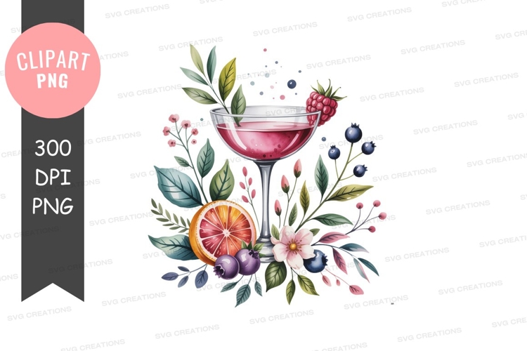 Elegant cocktail with fruits and flowers