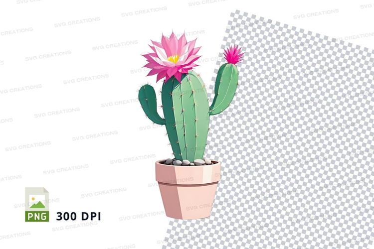 Clipart png of cactus in pot with pink flower