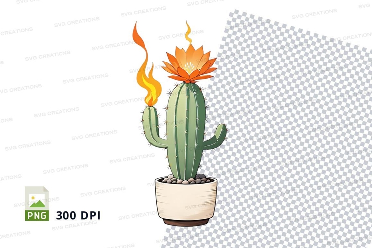 Flowering cactus in pot clipart png