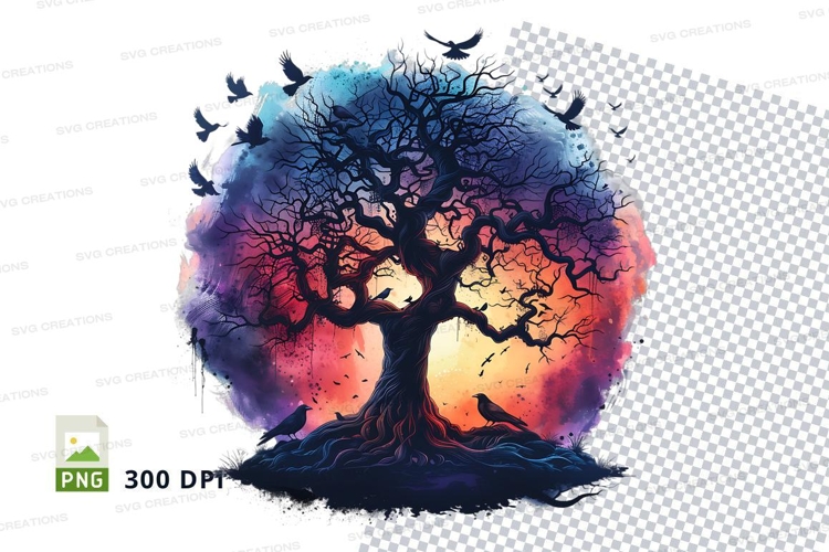 Watercolor tree with birds t-shirt mockup