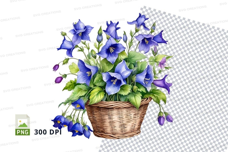 Blue bell flowers in basket clipart png