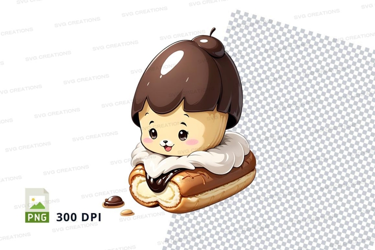 Cute cartoon character holding donut