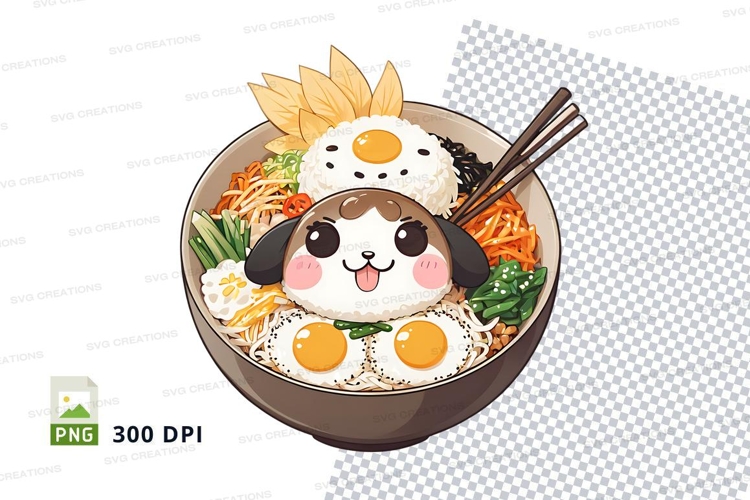 Cute dog face sushi bowl clipart png