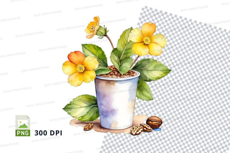 Flower pot with yellow flowers mockup