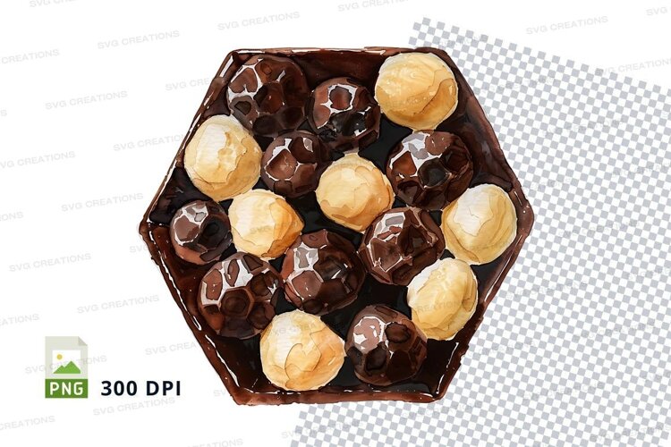 Chocolate covered bonbons in hexagonal box example image 1