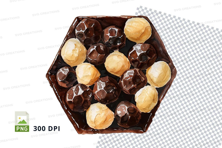 Chocolate covered bonbons in hexagonal box