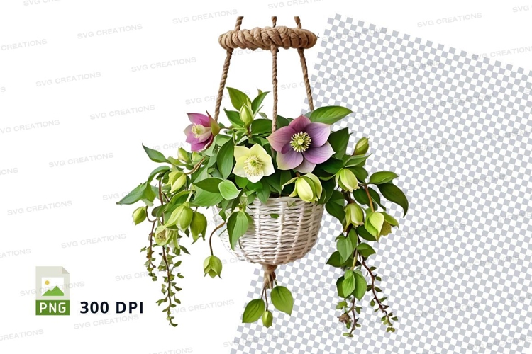 Hanging basket with flowers mockup