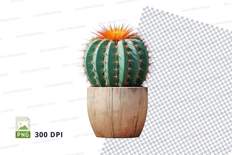 Clipart png of a cactus in a wooden pot