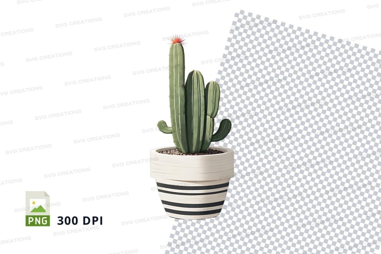 Cactus in striped pot clipart png