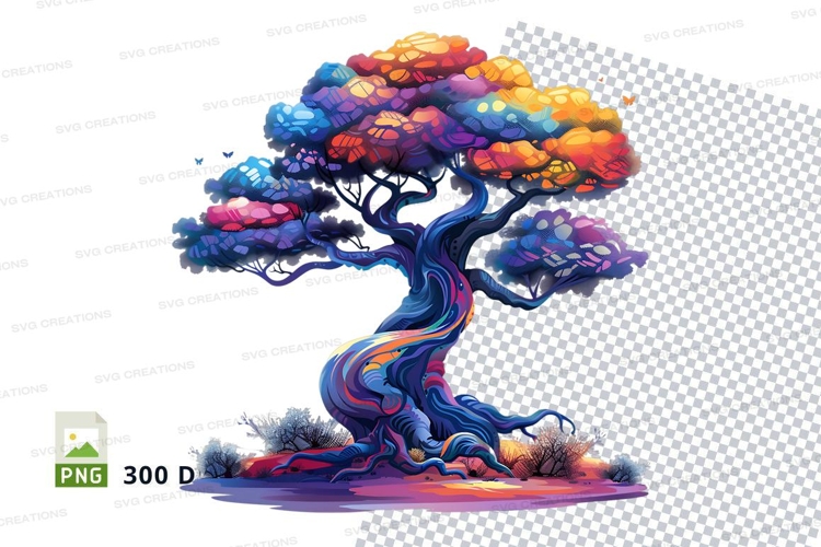 Abstract rainbow tree clipart png