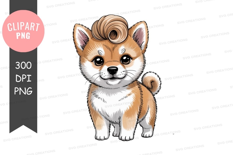 Cute shiba inu puppy with crown clipart png