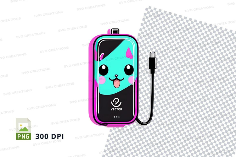 Power bank mockup with cute kawaii design