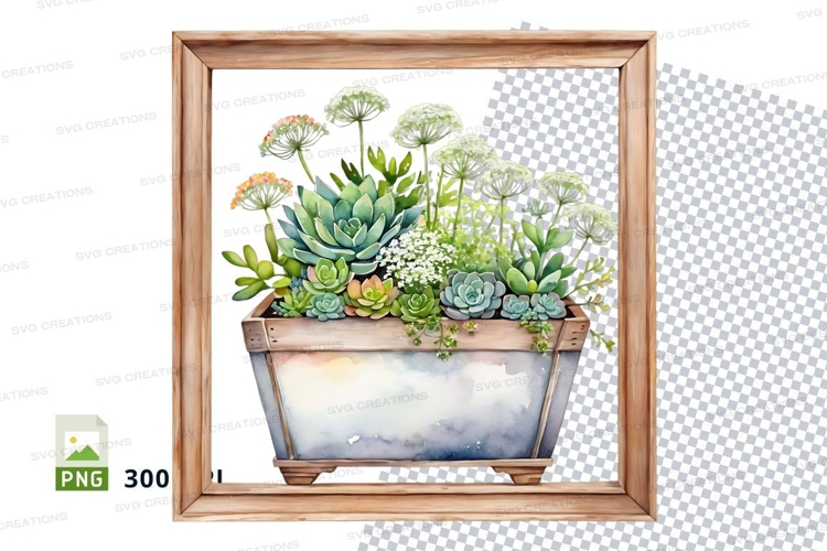 Watercolor succulent plant in pot framed art