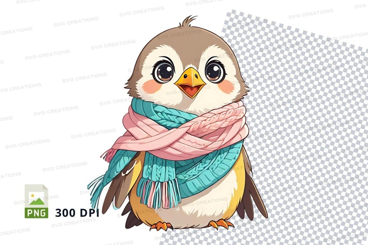 Cartoon owl wearing scarf clipart png