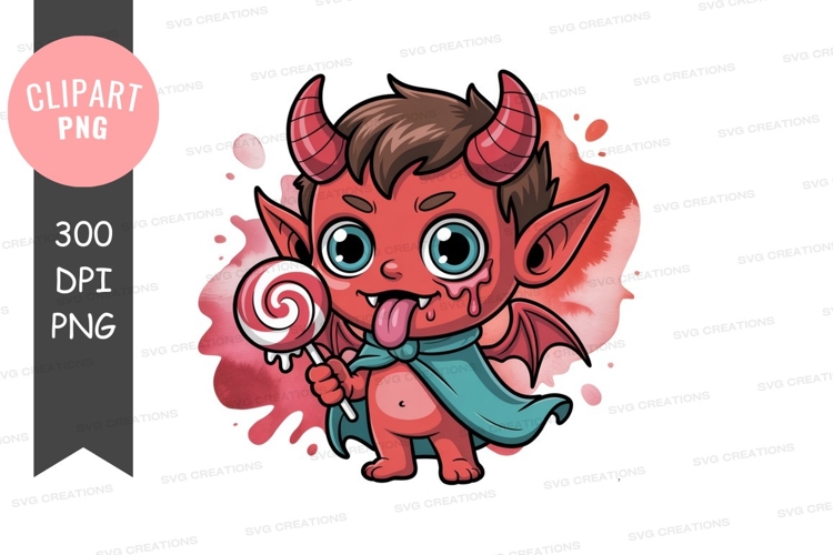 Cute devil with lollipop clipart png