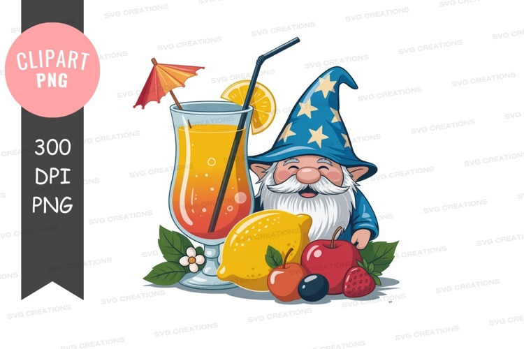 Gnome with fruit drink