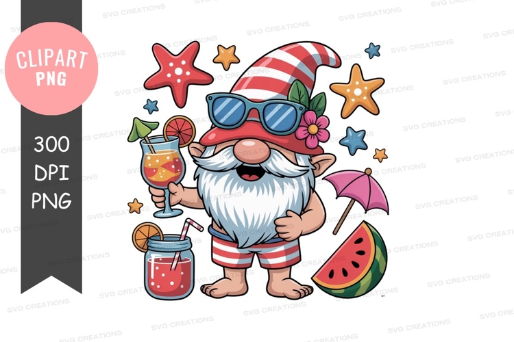 gnome, cocktail, fruit, drink, hat, beard, whimsical, illust