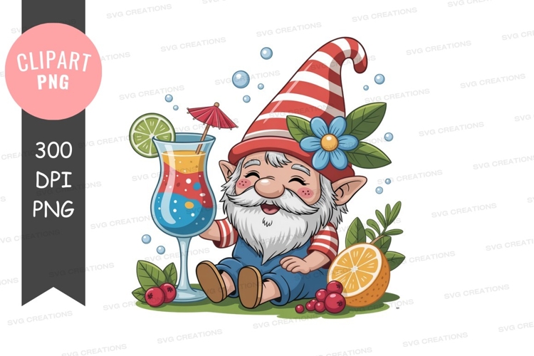 Cheerful gnome with cocktail